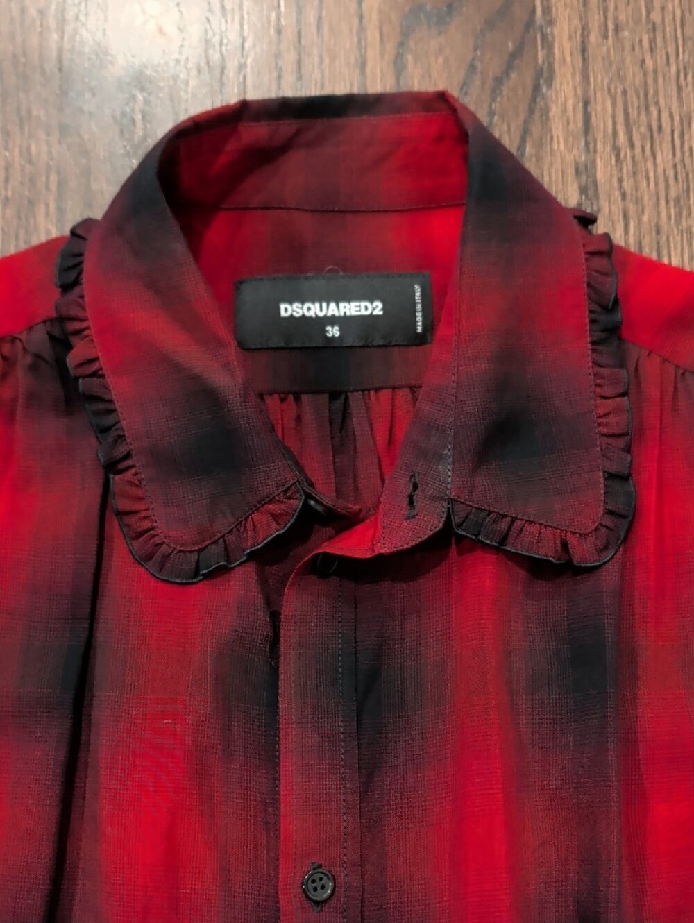 DSQUARED2 Red and Black Plaid Tiered Long-Sleeve Shirt Dress - Picture 5 of 7